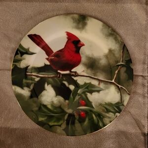 CARDINAL IN HOLLY VINTAGE PORCELAIN PLATE HAUTMAN BROTHERS COLLECTION Firm price